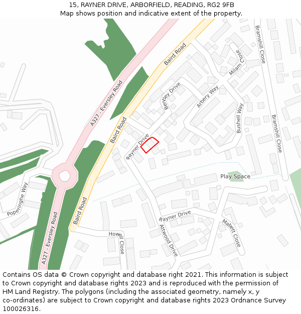 15, RAYNER DRIVE, ARBORFIELD, READING, RG2 9FB: Location map and indicative extent of plot