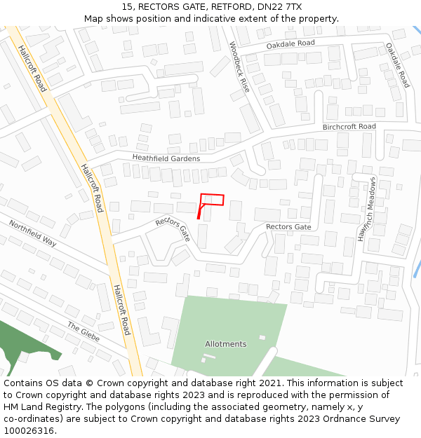 15, RECTORS GATE, RETFORD, DN22 7TX: Location map and indicative extent of plot