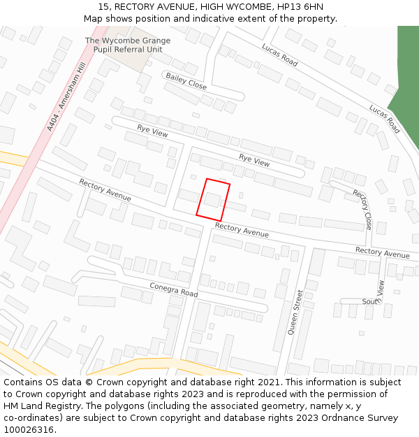 15, RECTORY AVENUE, HIGH WYCOMBE, HP13 6HN: Location map and indicative extent of plot