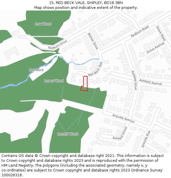 15, RED BECK VALE, SHIPLEY, BD18 3BN: Location map and indicative extent of plot