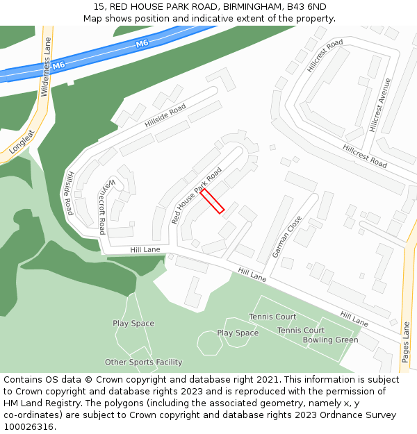 15, RED HOUSE PARK ROAD, BIRMINGHAM, B43 6ND: Location map and indicative extent of plot