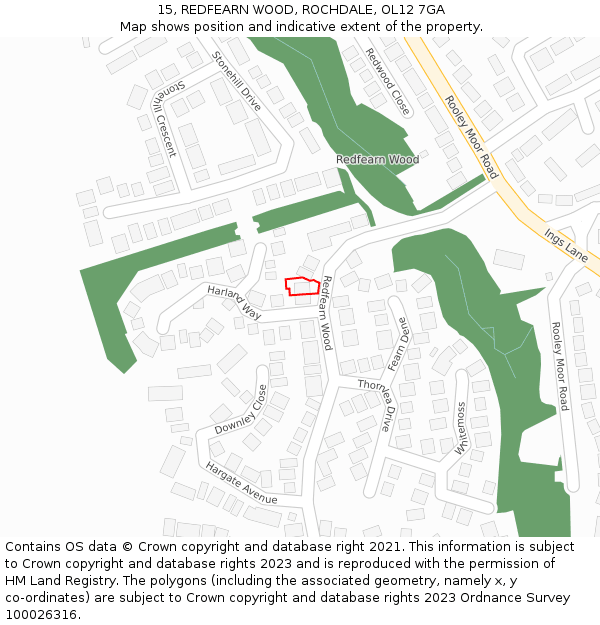 15, REDFEARN WOOD, ROCHDALE, OL12 7GA: Location map and indicative extent of plot