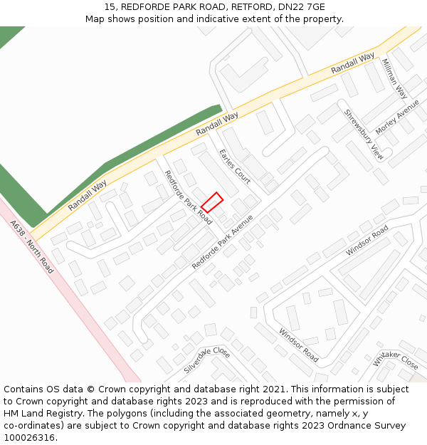 15, REDFORDE PARK ROAD, RETFORD, DN22 7GE: Location map and indicative extent of plot