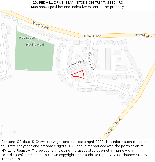 15, REDHILL DRIVE, TEAN, STOKE-ON-TRENT, ST10 4RQ: Location map and indicative extent of plot