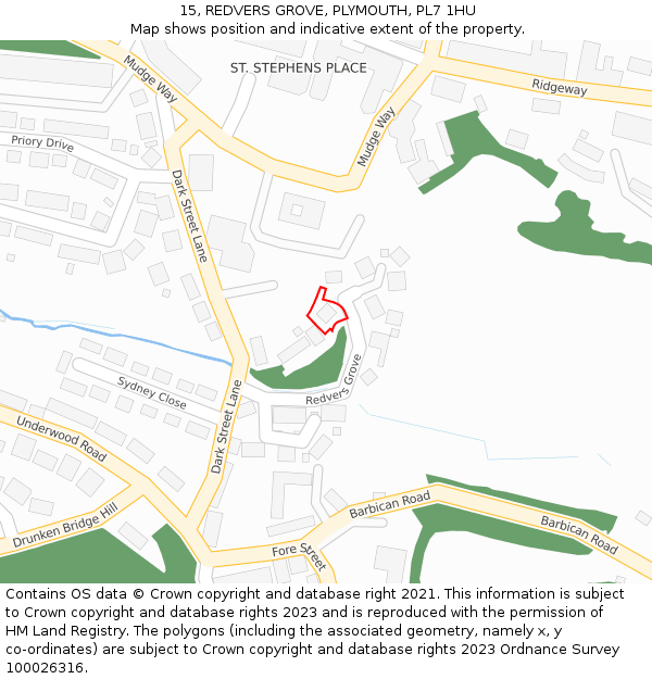 15, REDVERS GROVE, PLYMOUTH, PL7 1HU: Location map and indicative extent of plot