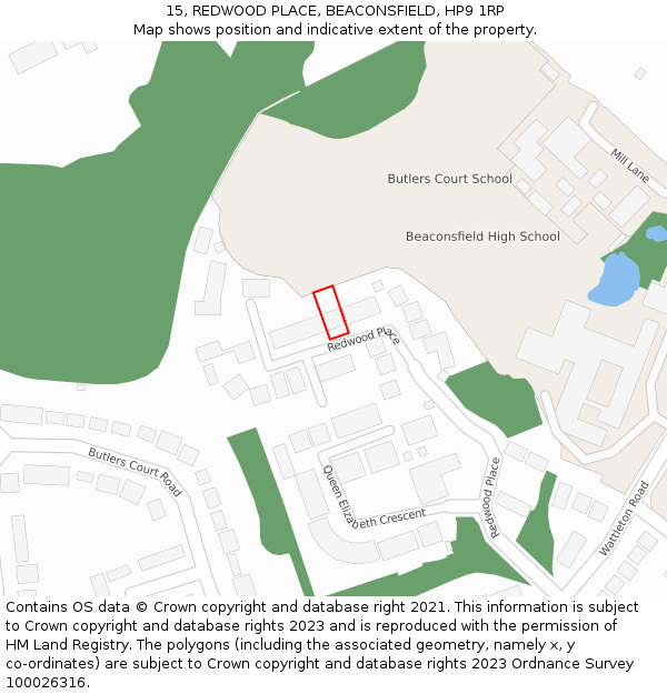 15, REDWOOD PLACE, BEACONSFIELD, HP9 1RP: Location map and indicative extent of plot