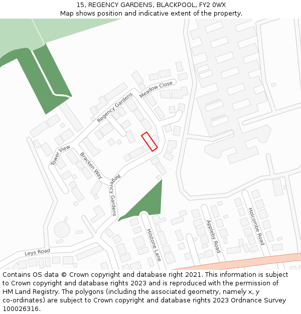 15, REGENCY GARDENS, BLACKPOOL, FY2 0WX: Location map and indicative extent of plot