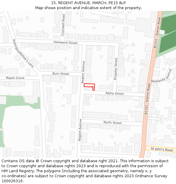 15, REGENT AVENUE, MARCH, PE15 8LP: Location map and indicative extent of plot