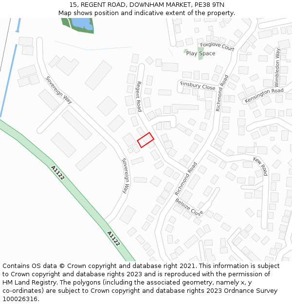 15, REGENT ROAD, DOWNHAM MARKET, PE38 9TN: Location map and indicative extent of plot