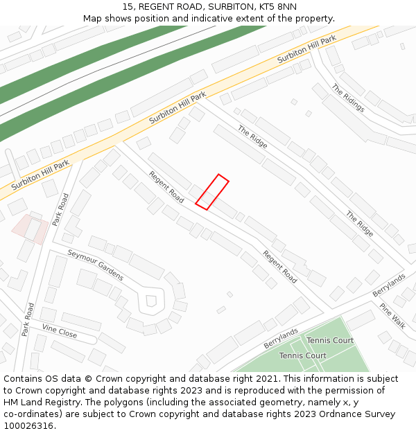 15, REGENT ROAD, SURBITON, KT5 8NN: Location map and indicative extent of plot