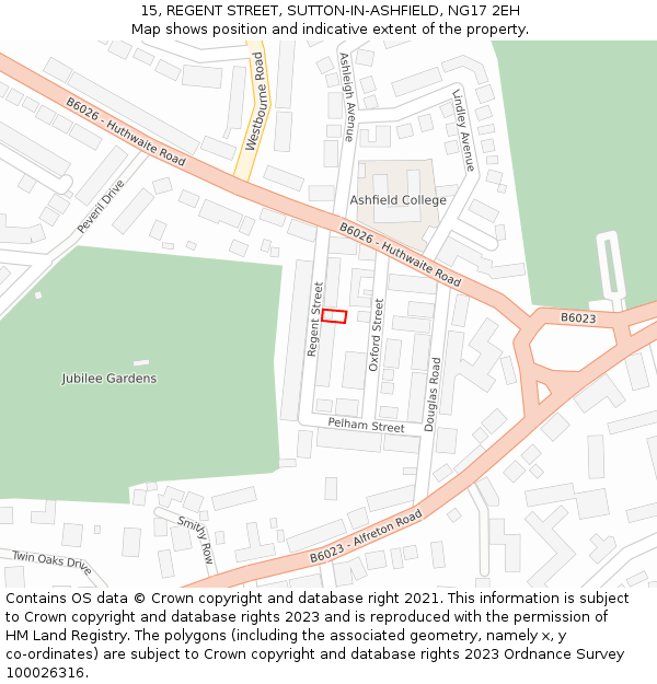 15, REGENT STREET, SUTTON-IN-ASHFIELD, NG17 2EH: Location map and indicative extent of plot