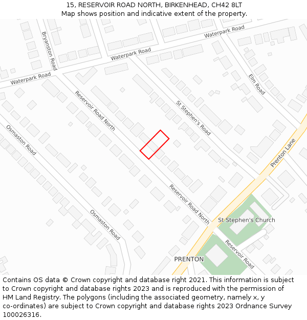 15, RESERVOIR ROAD NORTH, BIRKENHEAD, CH42 8LT: Location map and indicative extent of plot