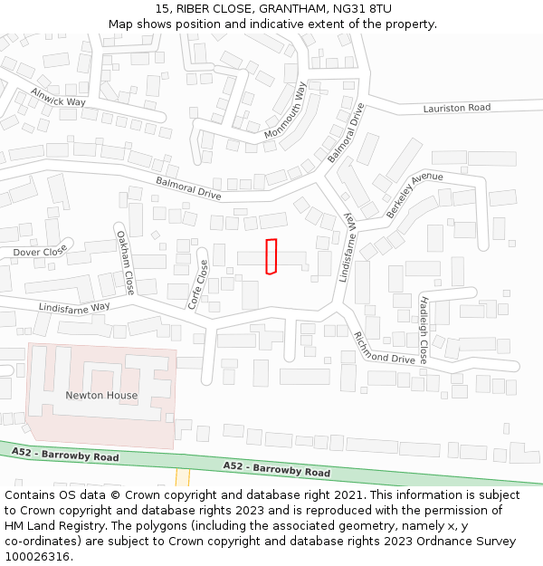 15, RIBER CLOSE, GRANTHAM, NG31 8TU: Location map and indicative extent of plot