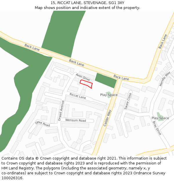 15, RICCAT LANE, STEVENAGE, SG1 3XY: Location map and indicative extent of plot