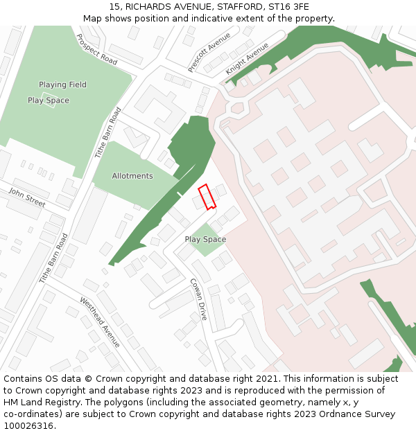 15, RICHARDS AVENUE, STAFFORD, ST16 3FE: Location map and indicative extent of plot