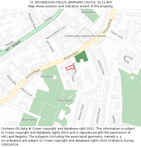 15, RICHARDSON FIELDS, BARNARD CASTLE, DL12 8HY: Location map and indicative extent of plot