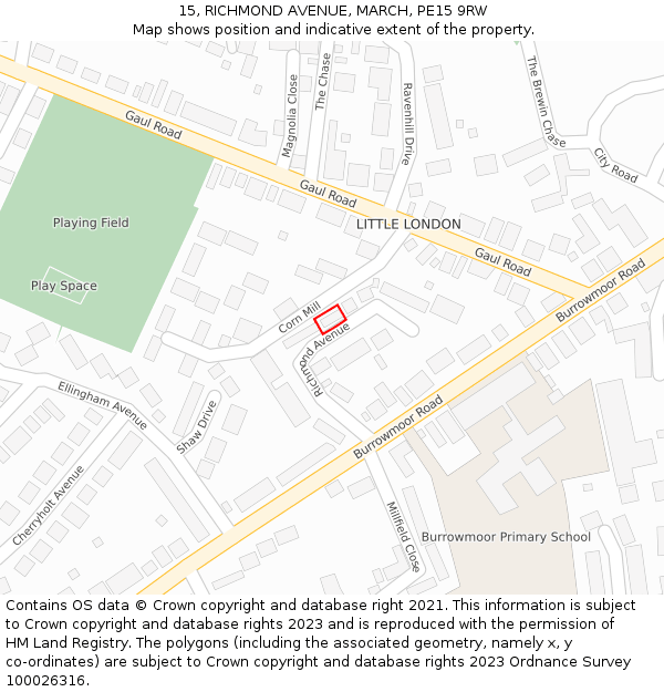 15, RICHMOND AVENUE, MARCH, PE15 9RW: Location map and indicative extent of plot