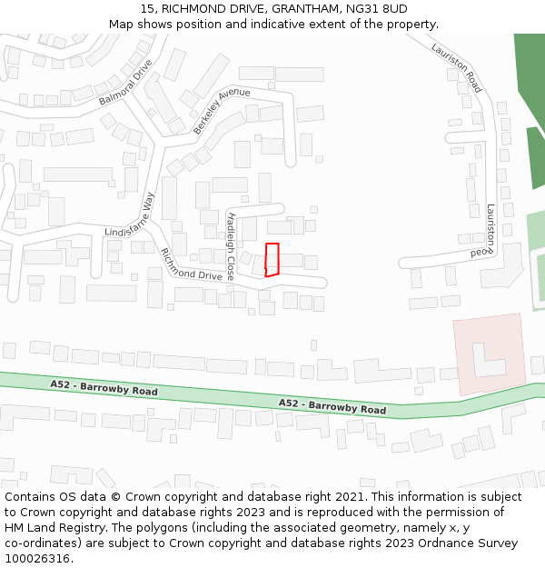 15, RICHMOND DRIVE, GRANTHAM, NG31 8UD: Location map and indicative extent of plot