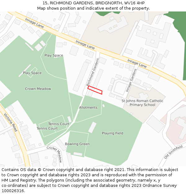 15, RICHMOND GARDENS, BRIDGNORTH, WV16 4HP: Location map and indicative extent of plot