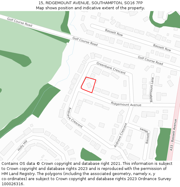 15, RIDGEMOUNT AVENUE, SOUTHAMPTON, SO16 7FP: Location map and indicative extent of plot