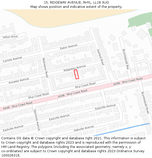15, RIDGEWAY AVENUE, RHYL, LL18 3UG: Location map and indicative extent of plot