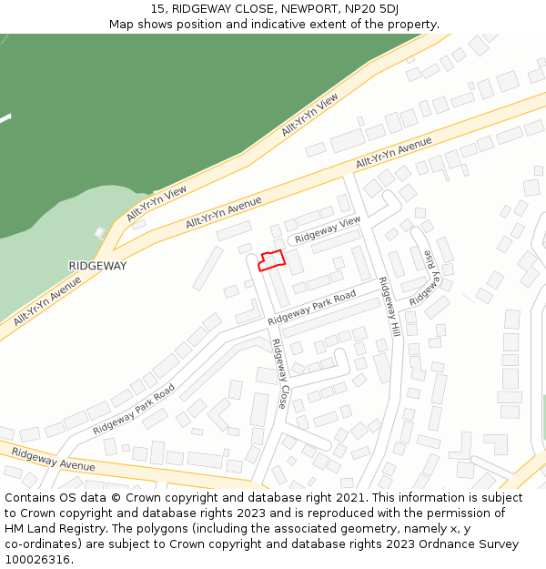 15, RIDGEWAY CLOSE, NEWPORT, NP20 5DJ: Location map and indicative extent of plot
