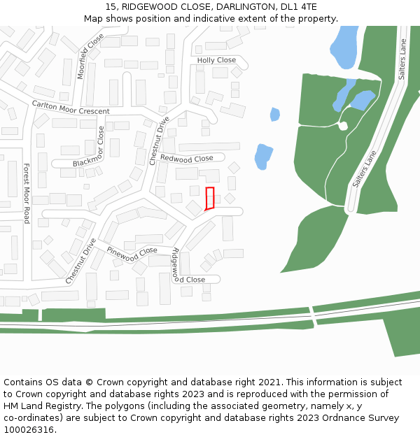 15, RIDGEWOOD CLOSE, DARLINGTON, DL1 4TE: Location map and indicative extent of plot