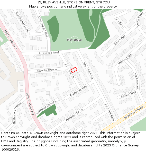 15, RILEY AVENUE, STOKE-ON-TRENT, ST6 7DU: Location map and indicative extent of plot