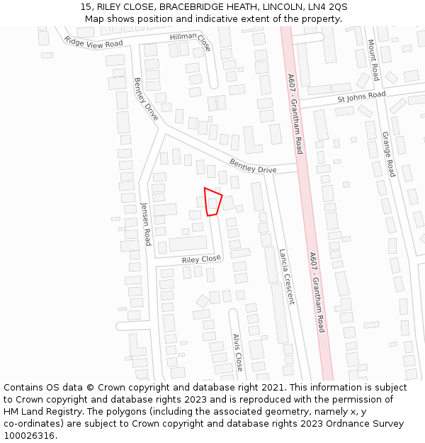 15, RILEY CLOSE, BRACEBRIDGE HEATH, LINCOLN, LN4 2QS: Location map and indicative extent of plot