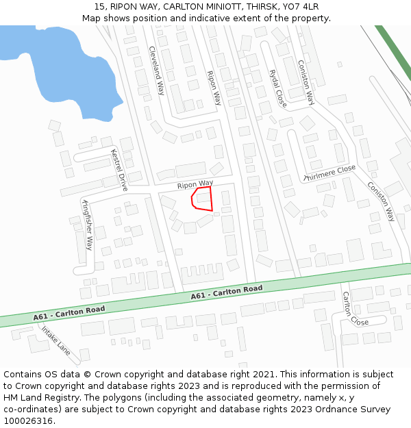 15, RIPON WAY, CARLTON MINIOTT, THIRSK, YO7 4LR: Location map and indicative extent of plot