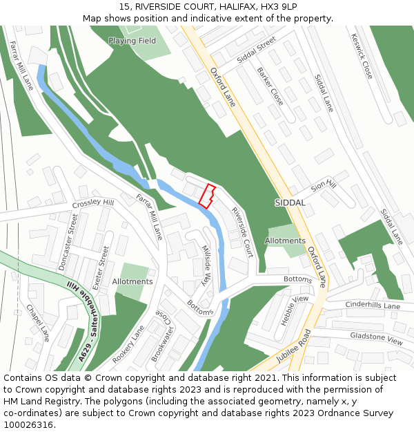 15, RIVERSIDE COURT, HALIFAX, HX3 9LP: Location map and indicative extent of plot