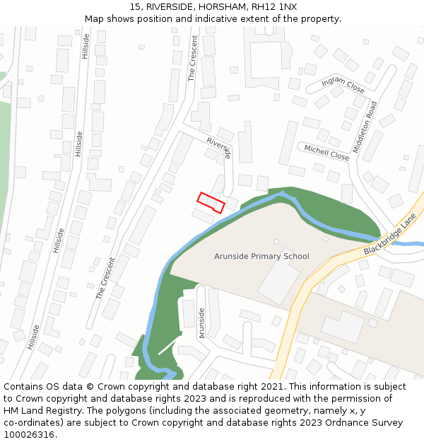 15, RIVERSIDE, HORSHAM, RH12 1NX: Location map and indicative extent of plot