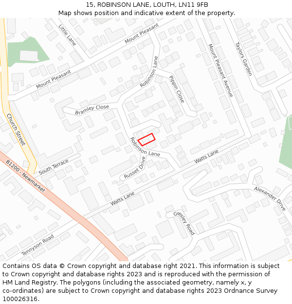 15, ROBINSON LANE, LOUTH, LN11 9FB: Location map and indicative extent of plot