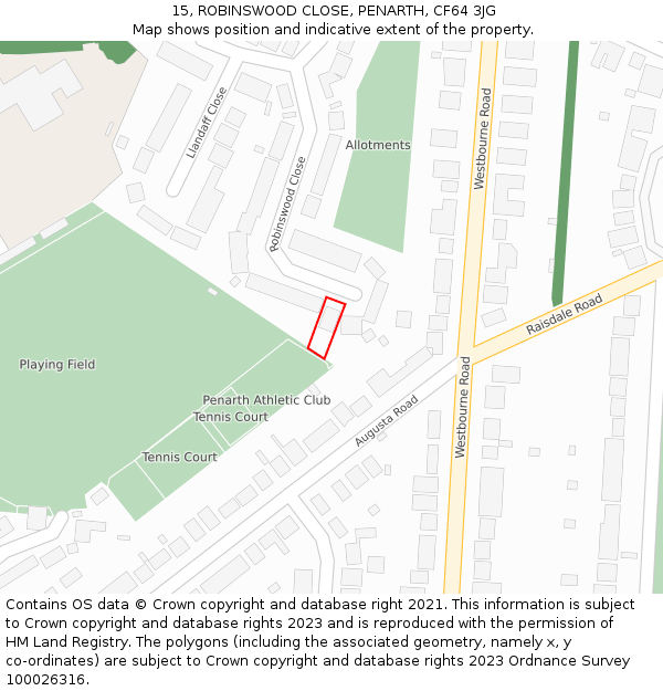 15, ROBINSWOOD CLOSE, PENARTH, CF64 3JG: Location map and indicative extent of plot