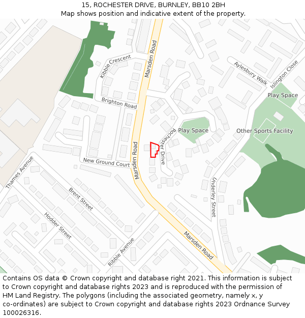 15, ROCHESTER DRIVE, BURNLEY, BB10 2BH: Location map and indicative extent of plot