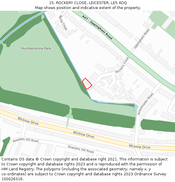 15, ROCKERY CLOSE, LEICESTER, LE5 4DQ: Location map and indicative extent of plot