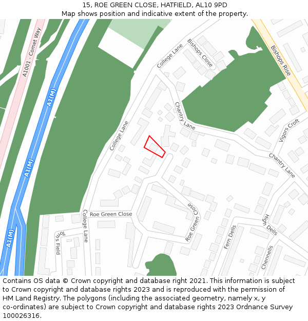 15, ROE GREEN CLOSE, HATFIELD, AL10 9PD: Location map and indicative extent of plot