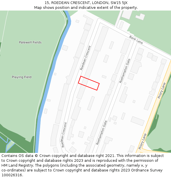 15, ROEDEAN CRESCENT, LONDON, SW15 5JX: Location map and indicative extent of plot