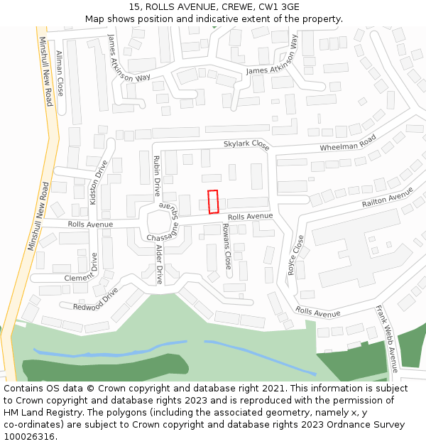 15, ROLLS AVENUE, CREWE, CW1 3GE: Location map and indicative extent of plot