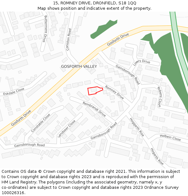 15, ROMNEY DRIVE, DRONFIELD, S18 1QQ: Location map and indicative extent of plot