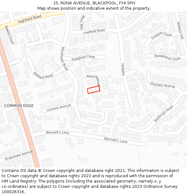15, RONA AVENUE, BLACKPOOL, FY4 5PH: Location map and indicative extent of plot