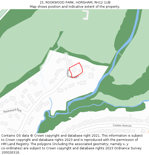 15, ROOKWOOD PARK, HORSHAM, RH12 1UB: Location map and indicative extent of plot