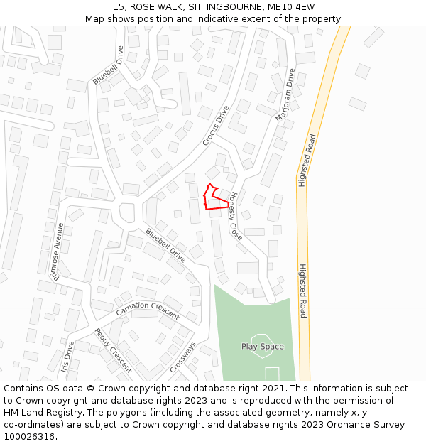 15, ROSE WALK, SITTINGBOURNE, ME10 4EW: Location map and indicative extent of plot