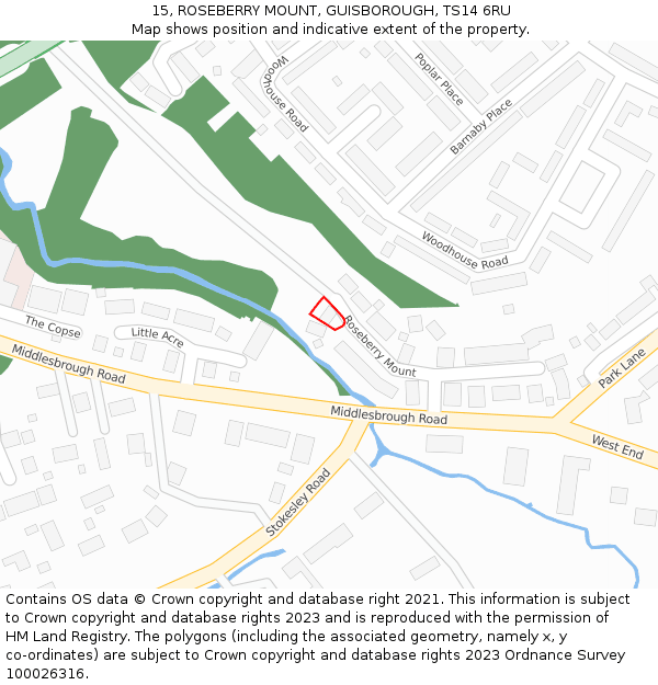 15, ROSEBERRY MOUNT, GUISBOROUGH, TS14 6RU: Location map and indicative extent of plot