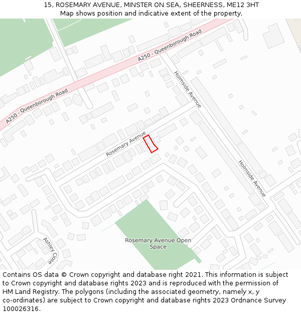 15, ROSEMARY AVENUE, MINSTER ON SEA, SHEERNESS, ME12 3HT: Location map and indicative extent of plot