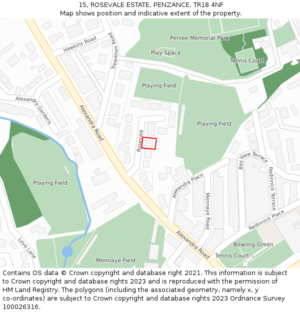 15, ROSEVALE ESTATE, PENZANCE, TR18 4NF: Location map and indicative extent of plot