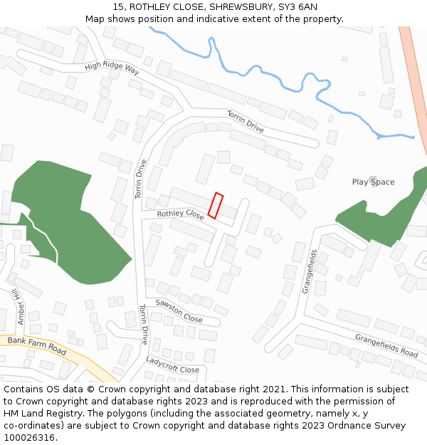 15, ROTHLEY CLOSE, SHREWSBURY, SY3 6AN: Location map and indicative extent of plot