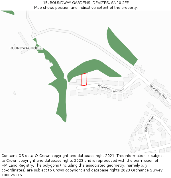 15, ROUNDWAY GARDENS, DEVIZES, SN10 2EF: Location map and indicative extent of plot