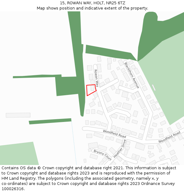 15, ROWAN WAY, HOLT, NR25 6TZ: Location map and indicative extent of plot