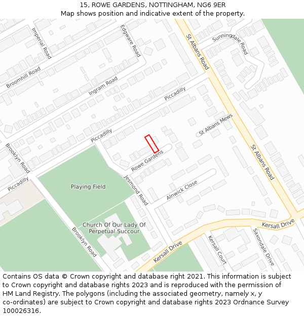 15, ROWE GARDENS, NOTTINGHAM, NG6 9ER: Location map and indicative extent of plot